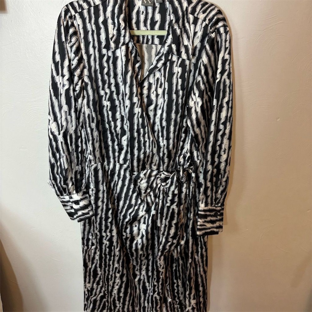 Worthington Women's 2XL Black Wave Shirt Dress‎ Knee Length Long Sleeve